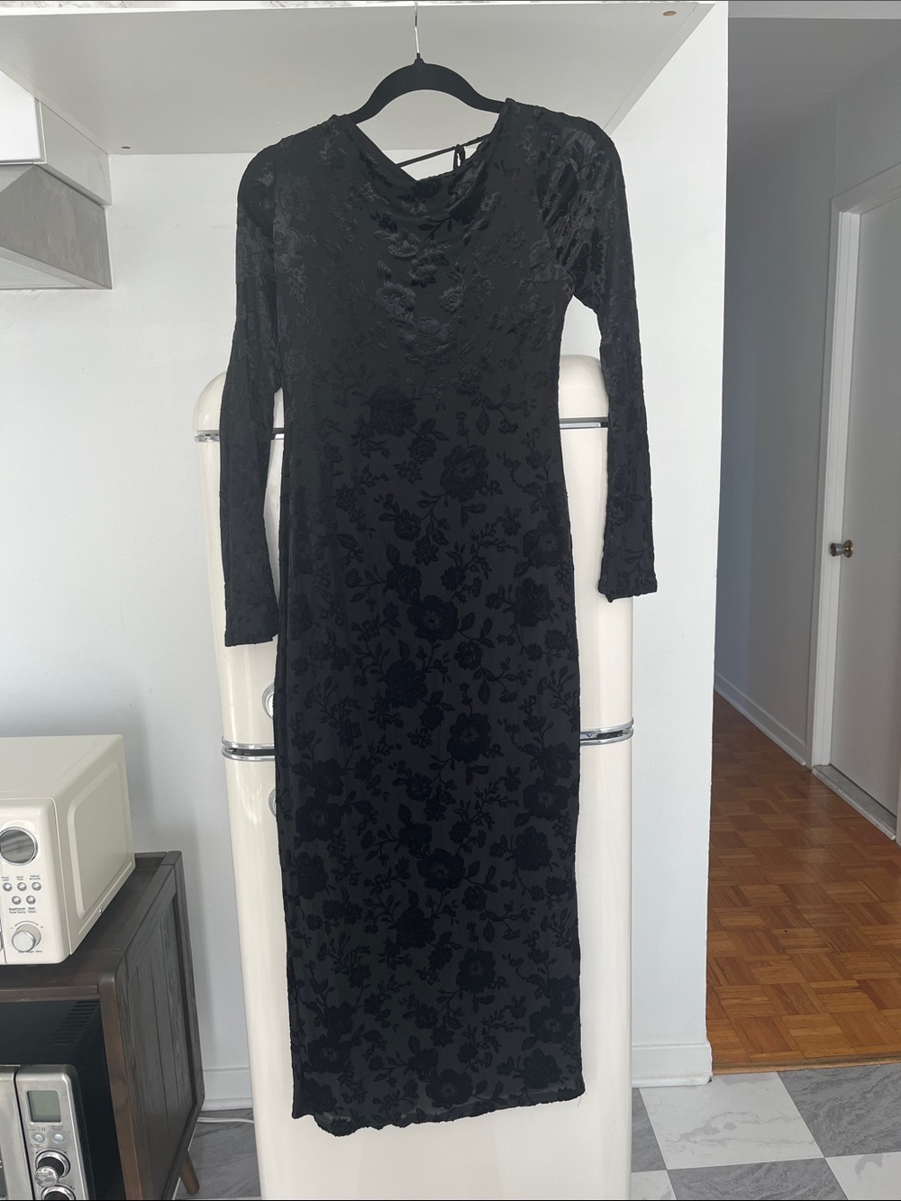 See You Monday Black Floral Burnout Velvet Midi Dress